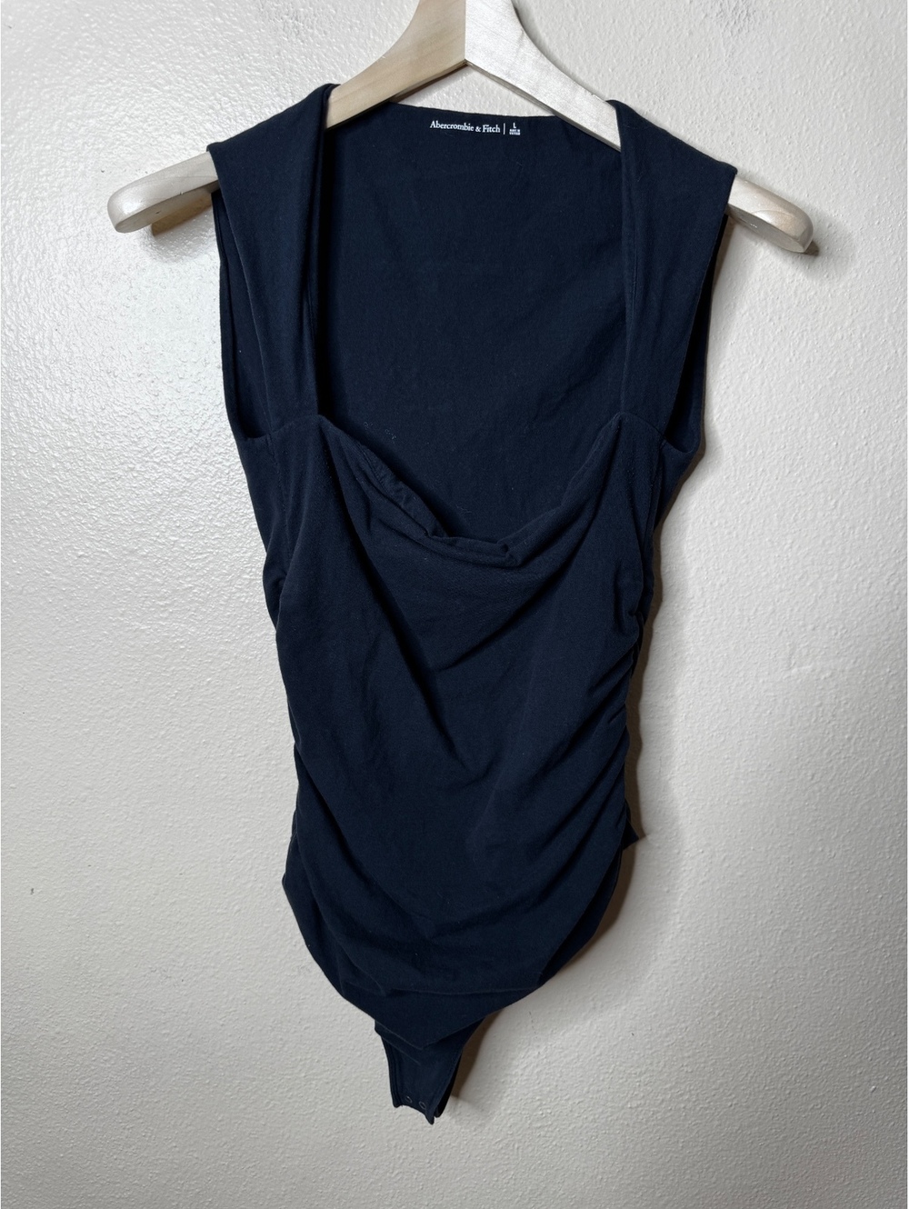 Abercrombie & Fitch Womens L Black Cowl Neck Ruched Sleeveless Bodysuit
